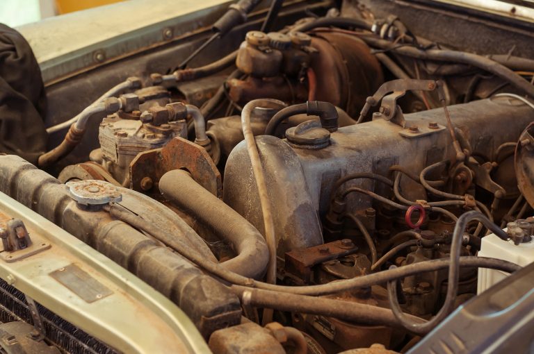 rusted car engine