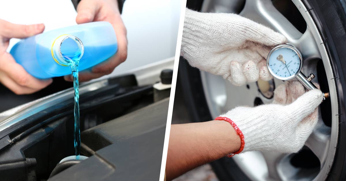 Checking car fluids and tire pressure